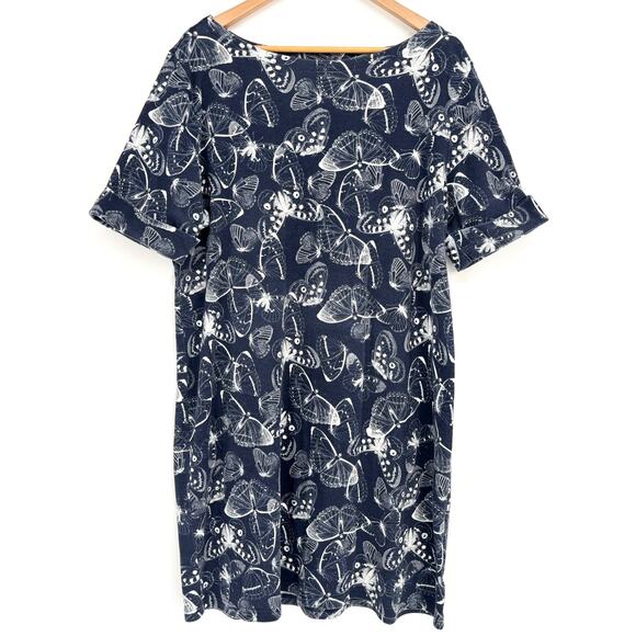 Yarn & Sea Navy Blue and White Butterfly Pattern Shift Dress Size XL - Picture 1 of 6
